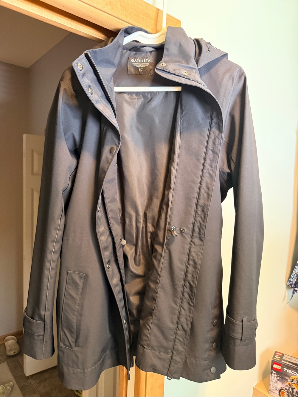 Athleta Black Hooded Trench Coat